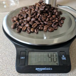 weighing coffee beans